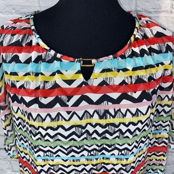 Robert Louis womens LG tank top w/multicolor sheer top - Picture 2 of 12